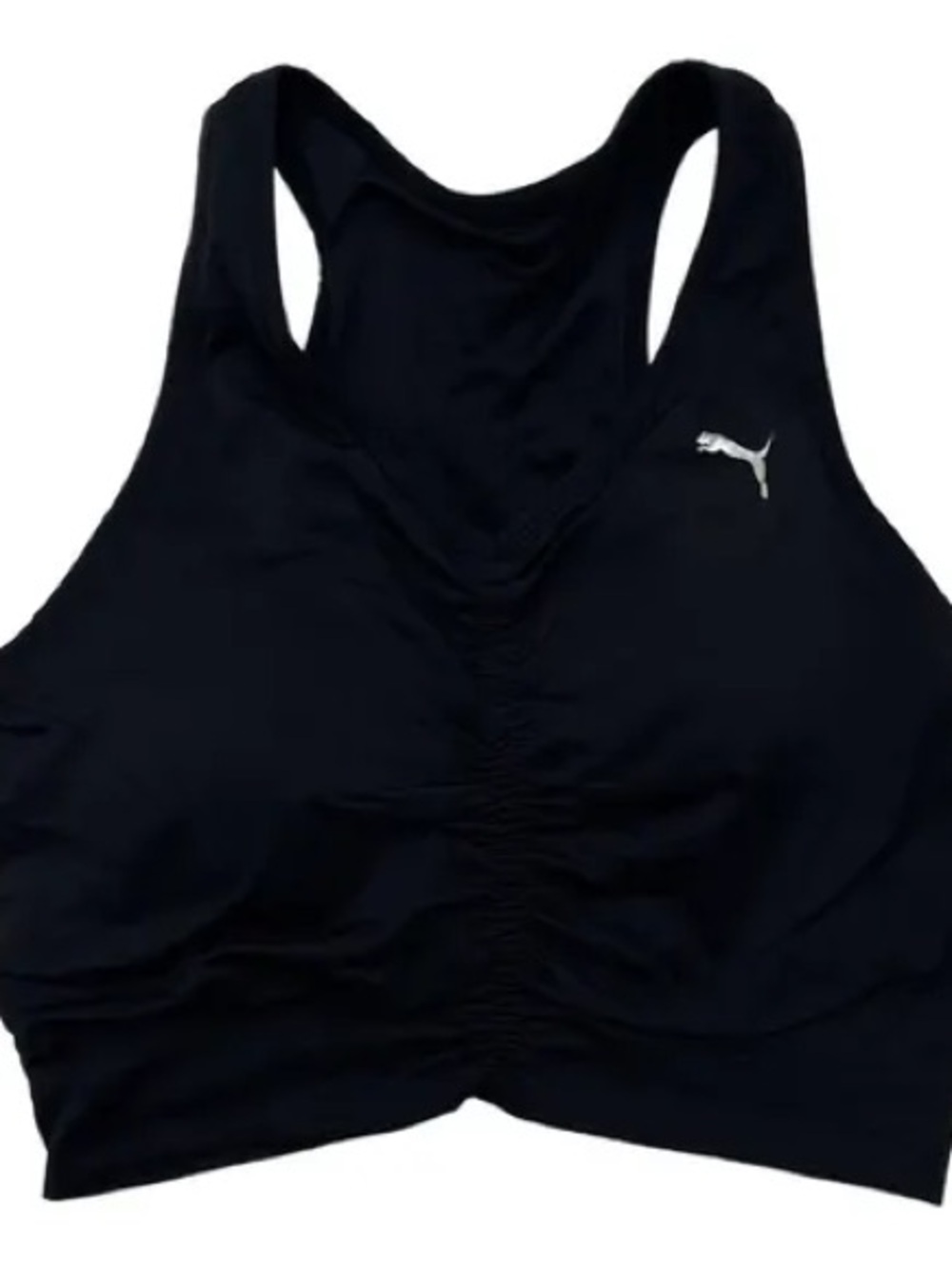 Puma Black Ruched Racerback Sports Bra with Silver Logo 3X